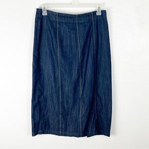 METROSTYLE Blue Denim Modest Side Zipper Back Split Skirt, Size 12